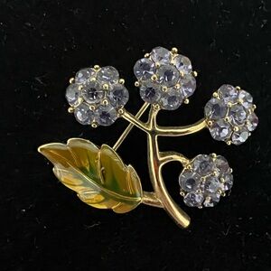 Monet Gold-Tone Floral Brooch with Light Purple Crystals and Yellow Enamel Leaf